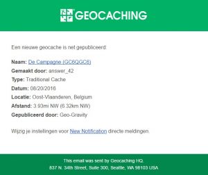 Nieuwe Geocache melding