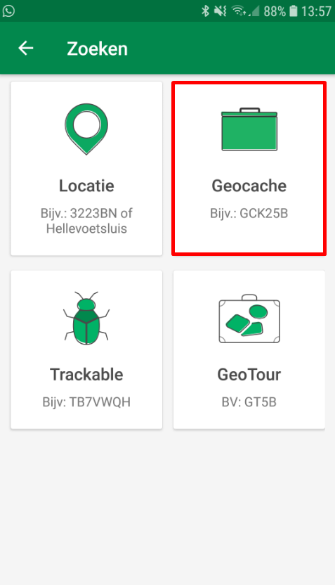 Geocaching app - GC-code opzoeken